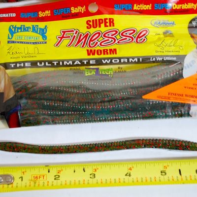 Lot of 3 Packages of Strike King Super Finesse Worms Watermelon Red Flake 30 BRAND NEW Worms! (Ady4)