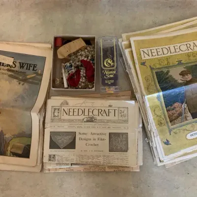 Ephemera Needlecraft Magazines, Farmers Market And Newspapers. Needlecraft Accessories 