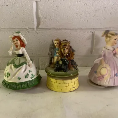 Three Vintage Wind Up Music Figurines