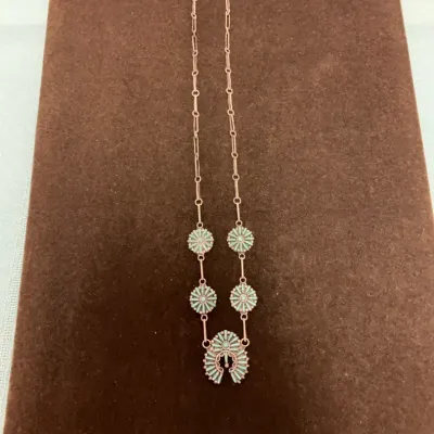 19" Zuni Turquoise And Silver Necklace-15.1 Grams