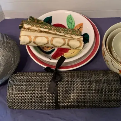 Miscellaneous Serving Bowls, Table Runner, Placemats, And Napkins