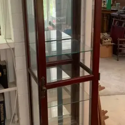 Tall Vintage Display Shelf With Glass Background 