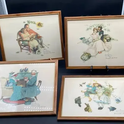 (4) Vintage Framed Norman Rockwell Prints - Signed