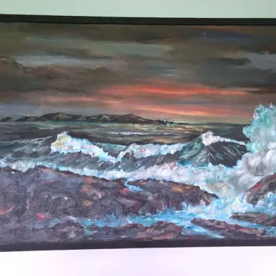 Rocky Shore Sunset Painting