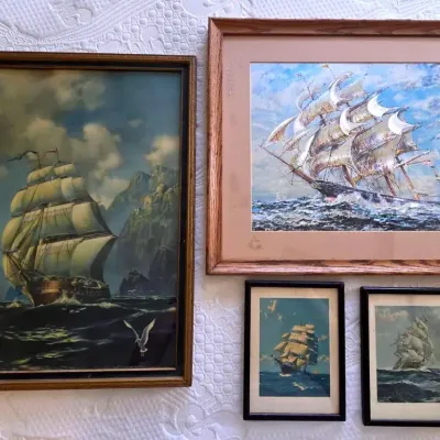 (4) Framed Sailing Ship Prints