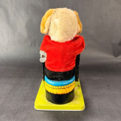 79 | VINTAGE | Tin Litho & Plush Dog | Jolly Pianist