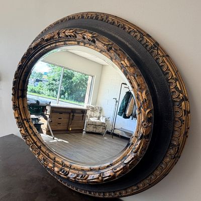Large 48” Ornate Oval Beveled Wall Mirror – Black & Antiqued Gold