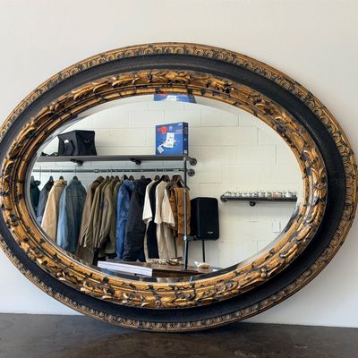 Large 48” Ornate Oval Beveled Wall Mirror – Black & Antiqued Gold