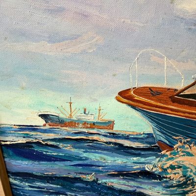 1963 M.J. Rahn “See King” Owens Cabin Cruiser Oil Painting – Atlantic City, NJ