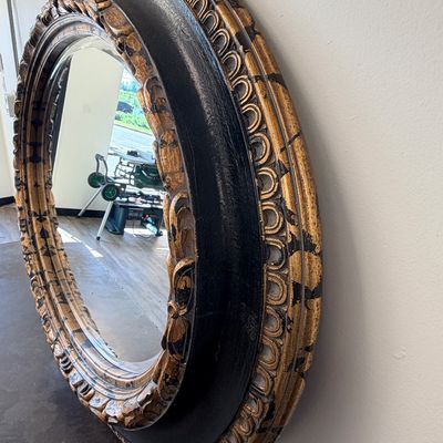 Large 48” Ornate Oval Beveled Wall Mirror – Black & Antiqued Gold