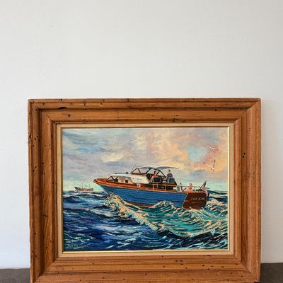 1963 M.J. Rahn “See King” Owens Cabin Cruiser Oil Painting – Atlantic City, NJ