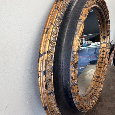 Large 48” Ornate Oval Beveled Wall Mirror – Black & Antiqued Gold