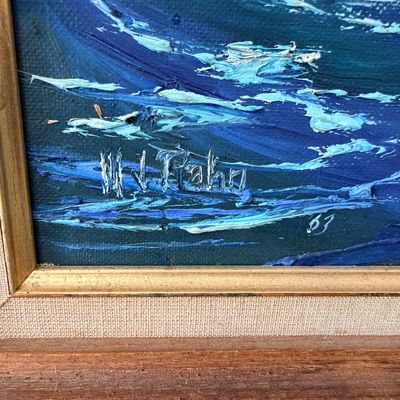 1963 M.J. Rahn “See King” Owens Cabin Cruiser Oil Painting – Atlantic City, NJ