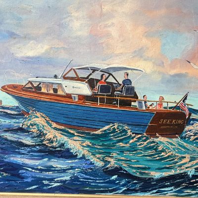 1963 M.J. Rahn “See King” Owens Cabin Cruiser Oil Painting – Atlantic City, NJ