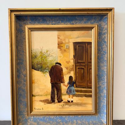 Antonietta Varallo Signed Italian Oil on Canvas – "Grandfather & Child"