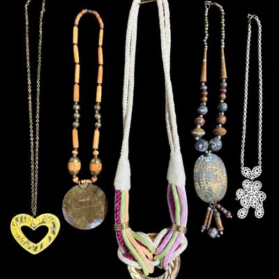 : Lot of 5 Assorted Statement Necklaces – Beaded, Corded & Pendant Styles