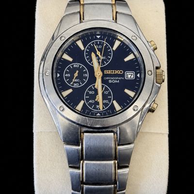 Seiko 2 Tone Chronograph Blue Dial Men’s Watch
