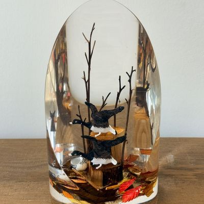 Vintage Goldfeder Canadian Geese Lucite Diorama Paperweight