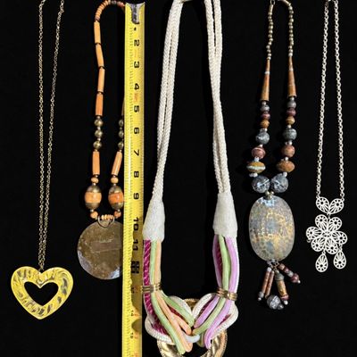 : Lot of 5 Assorted Statement Necklaces – Beaded, Corded & Pendant Styles