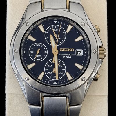 Seiko 2 Tone Chronograph Blue Dial Men’s Watch