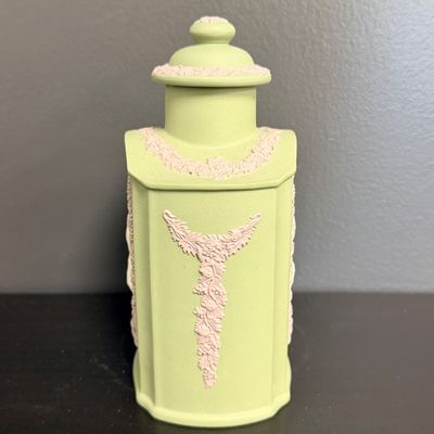 Wedgwood Sage Green Jasperware 1981 Royal Wedding Tea Caddy Jar with Lid