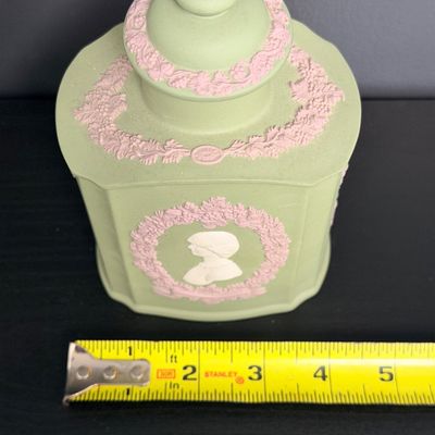 Wedgwood Sage Green Jasperware 1981 Royal Wedding Tea Caddy Jar with Lid