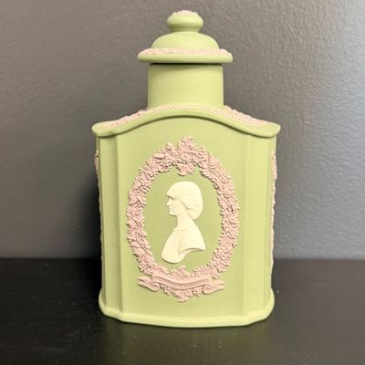 Wedgwood Sage Green Jasperware 1981 Royal Wedding Tea Caddy Jar with Lid