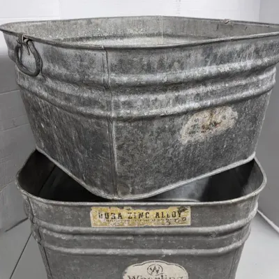 Set Of 2 Vintage Galvanized Wash Basins