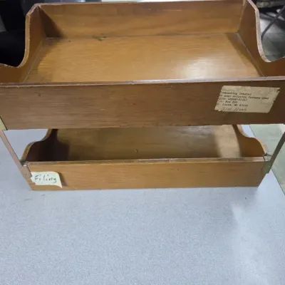 Vintage Mid-Century Modern Wooden Two-Tier Desk Organizer