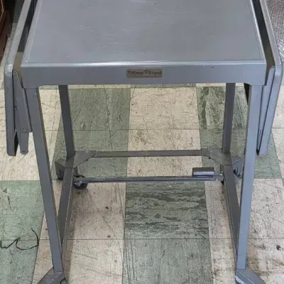 Vintage MCM Tiffany Metal Stand Rolling Cart Typewriter Table Drop leafs