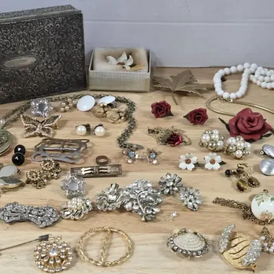 Vintage Clip On Earrings And Other Vintage Necklaces With Jewelry Box