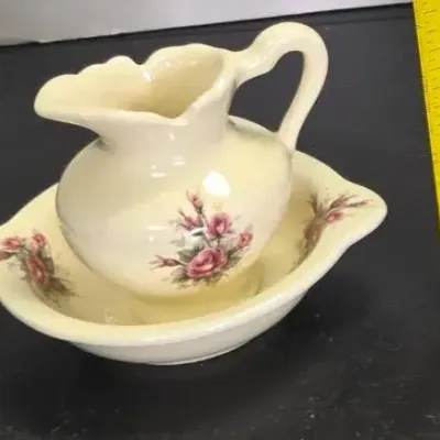 vintage Athena California VB small pitcher and basin set with pink roses