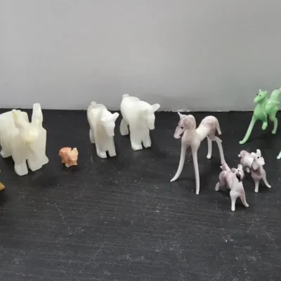 Vintage Miniature Glass Animal Figurines & Vintage Hand-Carved Stone Animal Figurines