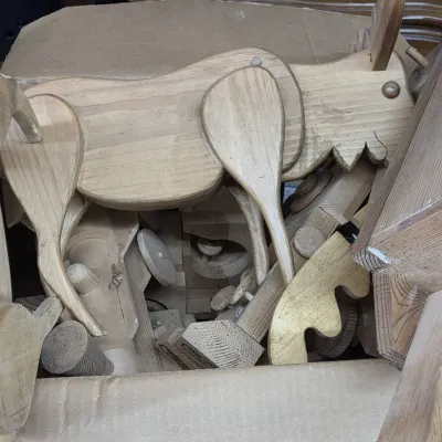 Box Of Hand Made Wood Toys 