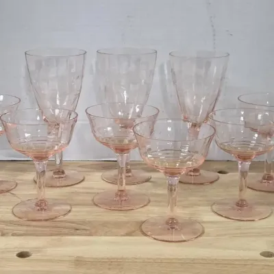 Vintage Pink Depression Glass Stemware 