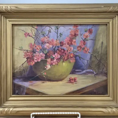 Oil On Canvas by Emily M. Dillard Cherry Blossoms In A Vase