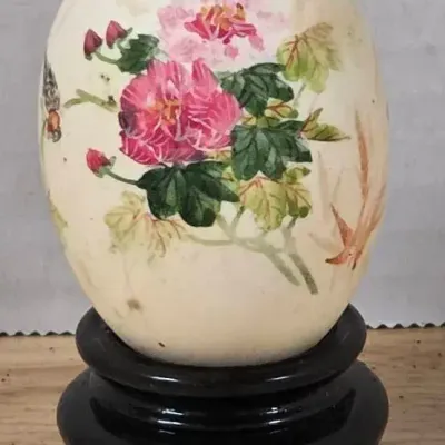 Vintage Chinese Hand-painted Floral Egg With Decorative Stand