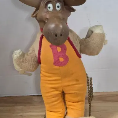 Vintage Terry Toons Bullwinkle J. Moose plush doll with a vinyl head.
