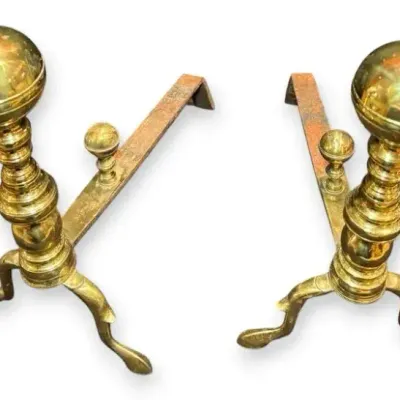 Antique Brass Ball-Top Andirons