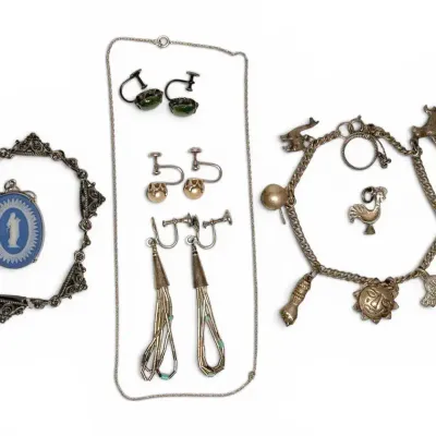 Wedgwood Pendant, Silver Toned Earrings And Bracelet