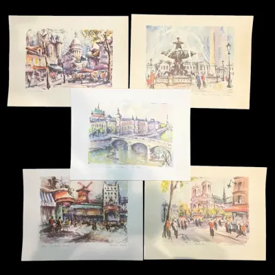 Hand-Colored Lithographs By Artist Marius Girard 