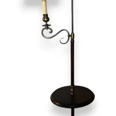Brass Bridge Floor Lamp with Wood Tray Table