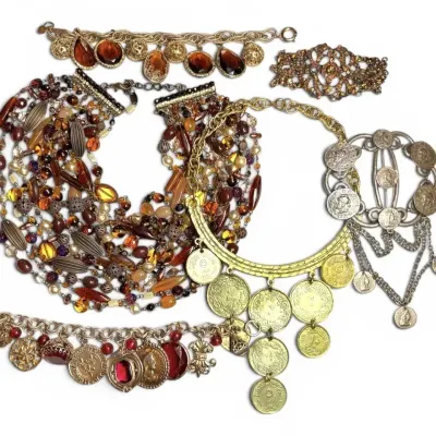 Vintage Les Bernard Coin Medallion Choker And More Ancient Coin Reproduction Jewelry