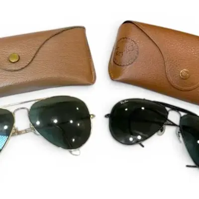 2 Pairs Of Ray-Ban Sunglasses- Gold Aviator & Black Outdoorsman Aviators With Cases 