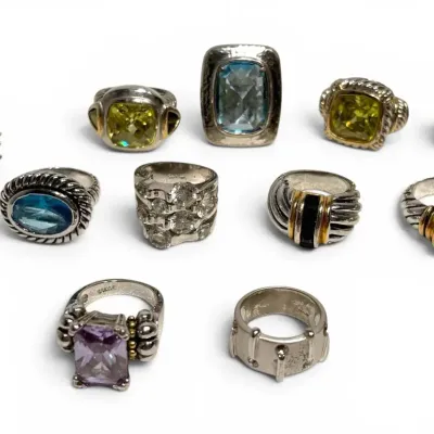 Silver Toned Gemstone Rings Sizes 5 To 6.75