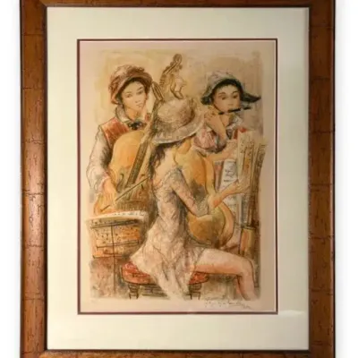 Authentic COA "Musicians" By Jacques Lalande (34" H x 26.5" W)