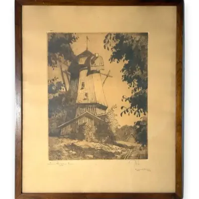 Framed Etching Signed By Gaston Smidt "Prins Eugens Kvarn" (19" H x 16" W)