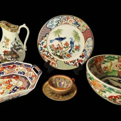 Asian Patterned Bowls, Pitcher, Plate, & More