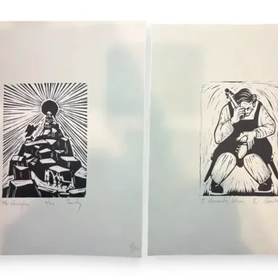 Linocut Prints By Zansky - “The Sacrifice” & “I Remember When”