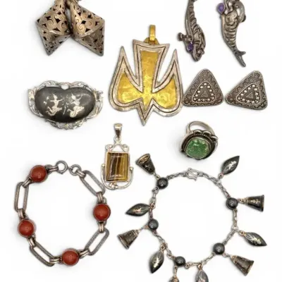 Siam Sterling Bracelet And Brooch With More Vintage Sterling Jewelry
